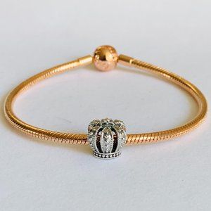 NEW Pandora Rose Gold Bracelet & Royal Charm